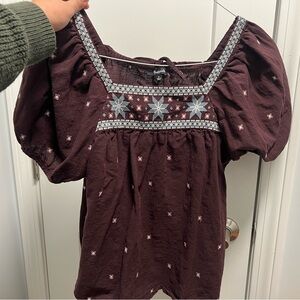 Madewell Dark Brown Embroidered Blouse